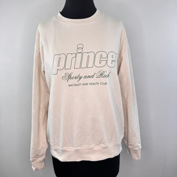 Sporty & Rich PRINCE Racquet & Health Club Crewneck Women's S Beige Tennis USA - Picture 2 of 7